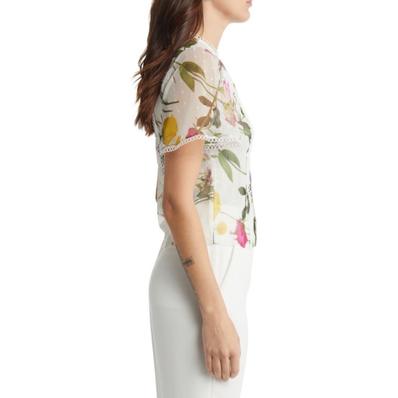 NWT💕TED BAKER Arelln Floral High Neck Top With Lace Details Size 0 - Picture 14 of 16
